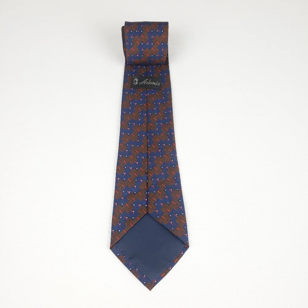 ADONIS brown & Blue Classic Men's Neck tie - Picture 5 of 8